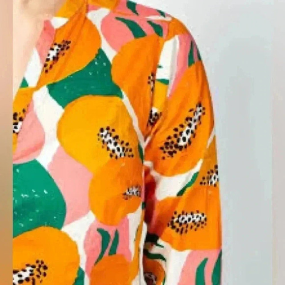 Nice Things orange tropical papaya print cotton blouse size 40/small - Picture 3 of 6